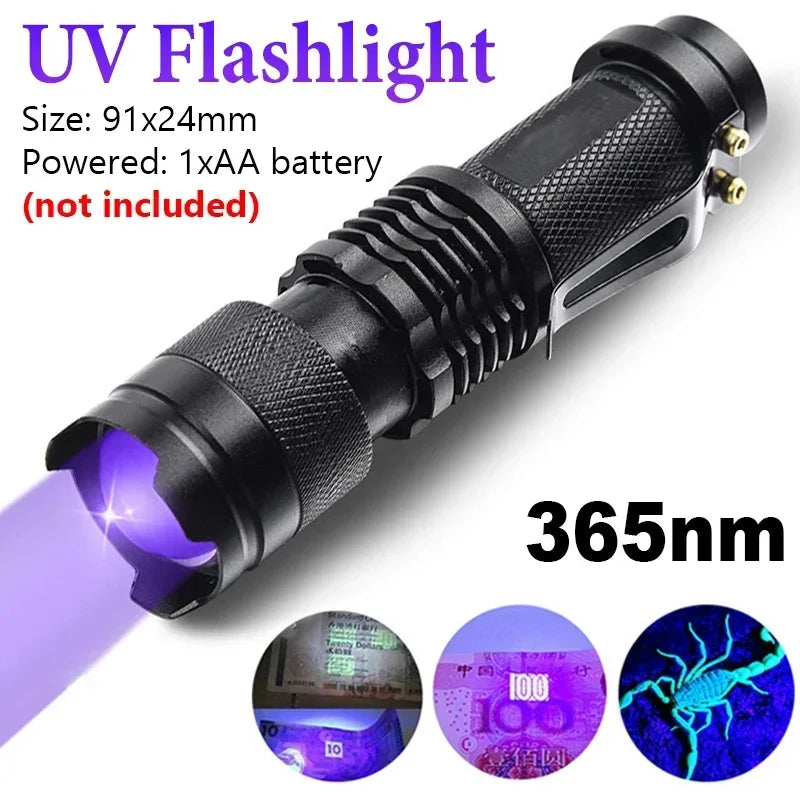 UV Black Light Flashlight 365/395nm Zoomable Ultraviolet Torch