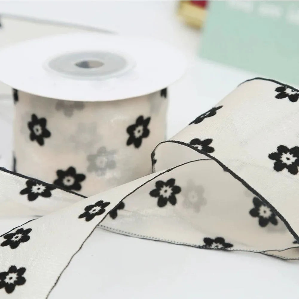 10 Yards Flocked Organza Ribbon – Sheer Polka Dot 1.5" Wide