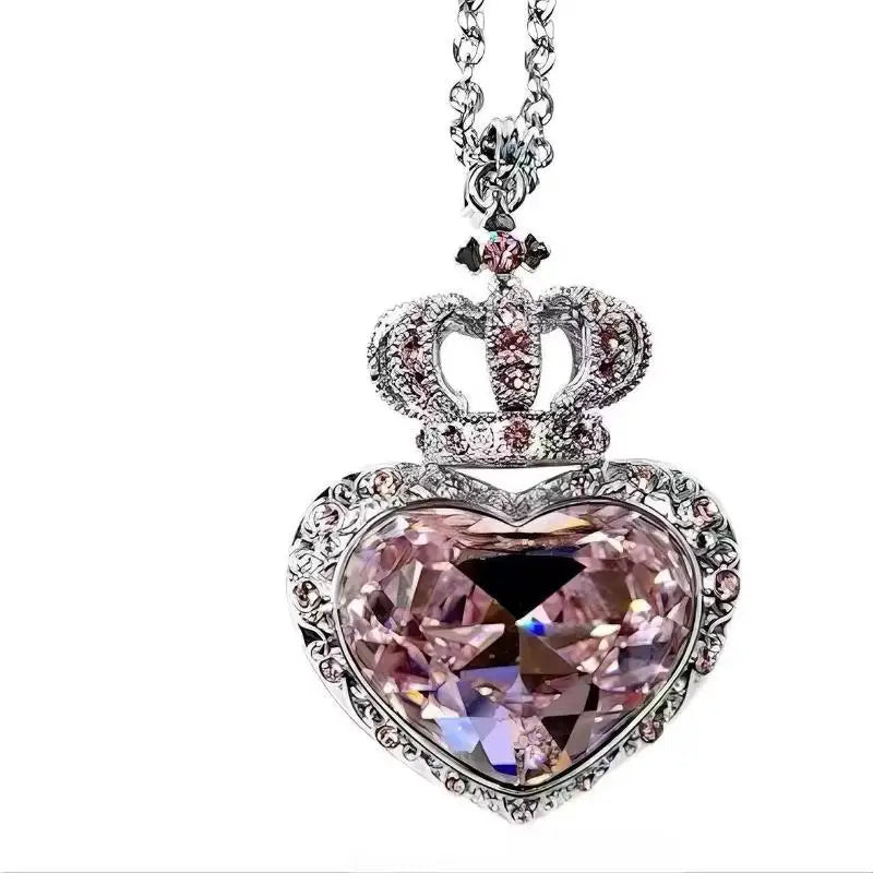 Crown Heart Crystal Pendant Necklace | Elegant Women's Jewelry