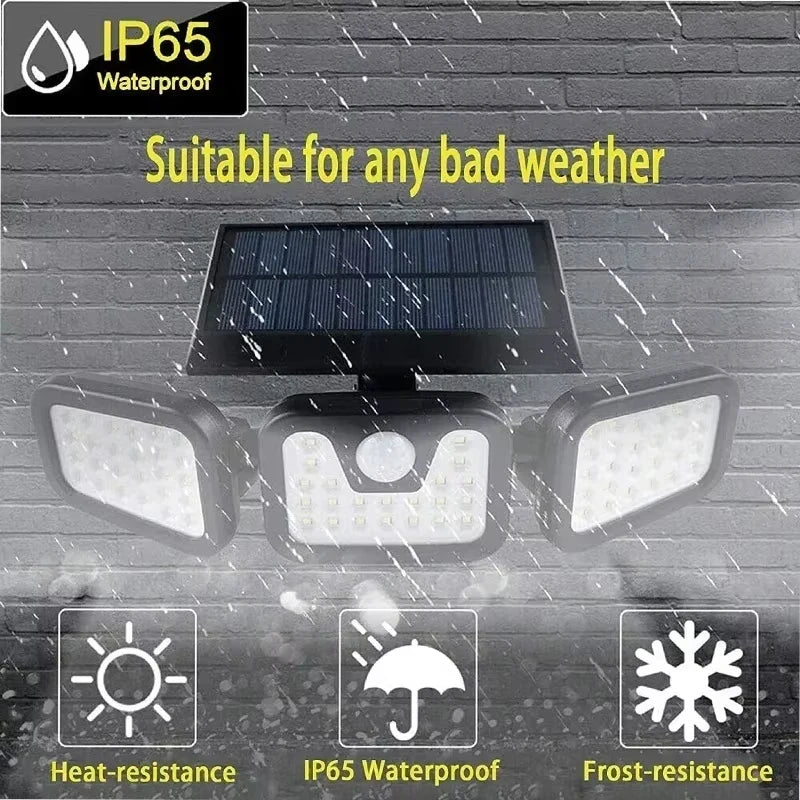 Solar Motion Sensor Light 3-Head 270° Wide Angle IP65 74 LED