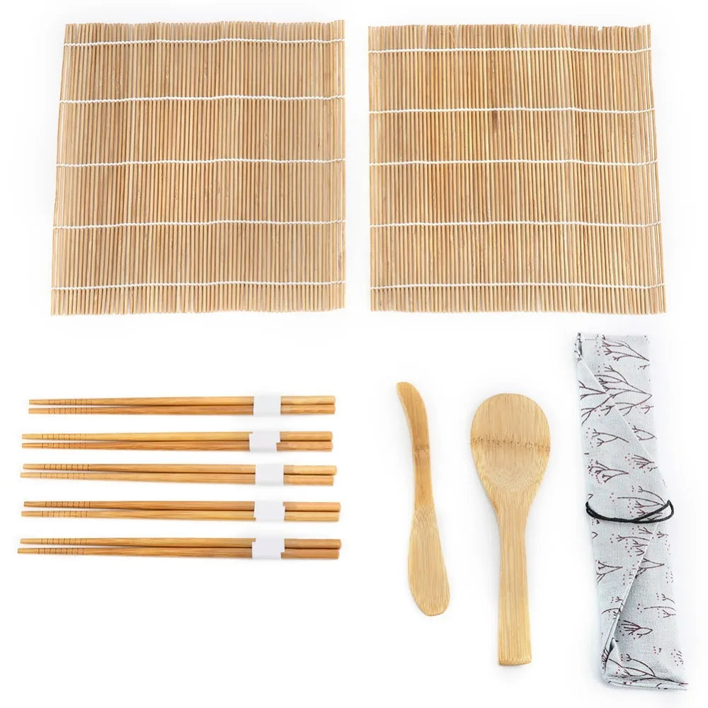 Wooden DIY Sushi Making Kit – Bamboo Rolling Mat & Tools Set