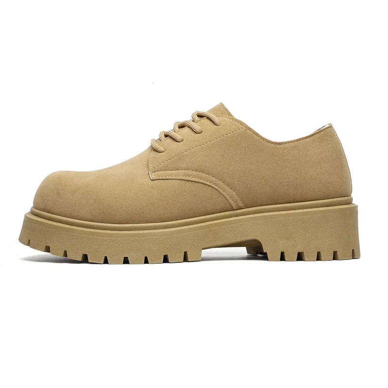 Men's Chunky Derby Boots – Retro Lace-Up Faux Suede Low-Top