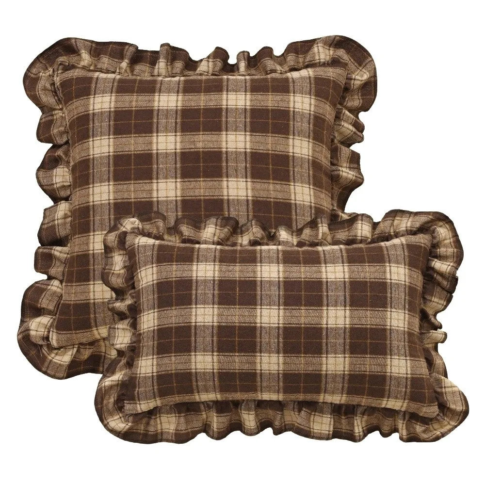 Tartan Plaid Throw Pillow Cover 18x18 Burnt Orange Ruffle Trim