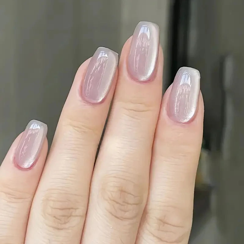 24pcs Short Square Press On Nails – Cat Eye Glitter Ballet Tips