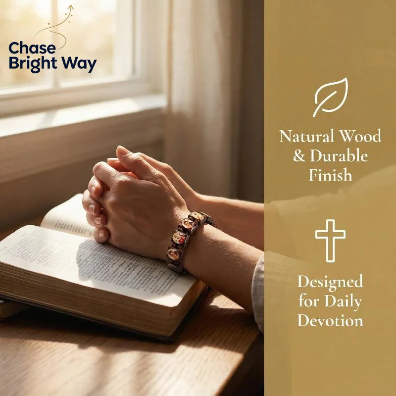 Natural Wood Rosary Bracelet – Handmade Religious Jewelry