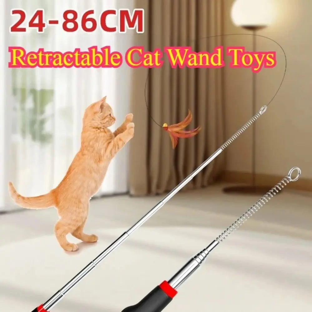 Retractable Metal Cat Wand Toy – Interactive Teaser Stick