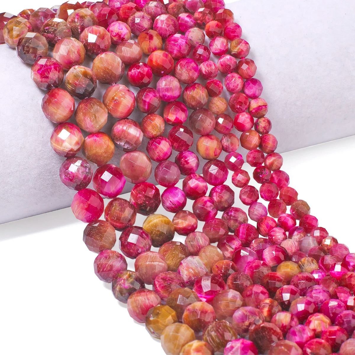 Rose Red Tiger Eye Stone Beads – AAA Faceted Round Loose Spacer