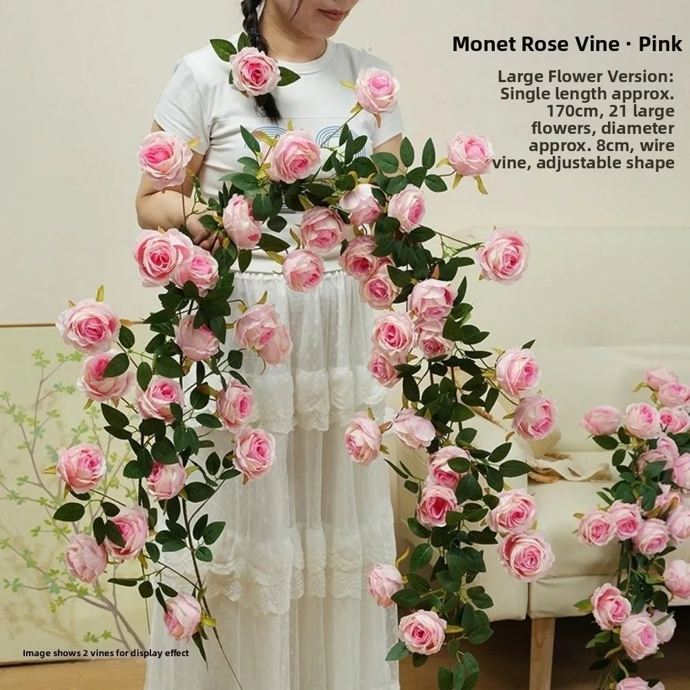 Silk Artificial Rose Vine 1.7m 21 Heads – 8 Colors Wall Décor
