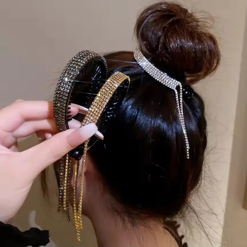 Women's Rhinestone Tassel Hair Claw Clip & Headband