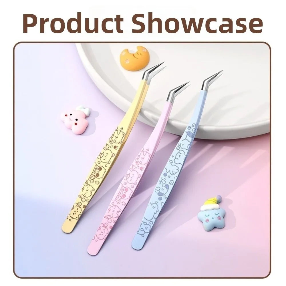 Cartoon Eyelash Extension Tweezers – Stainless Steel, Rust-Proof