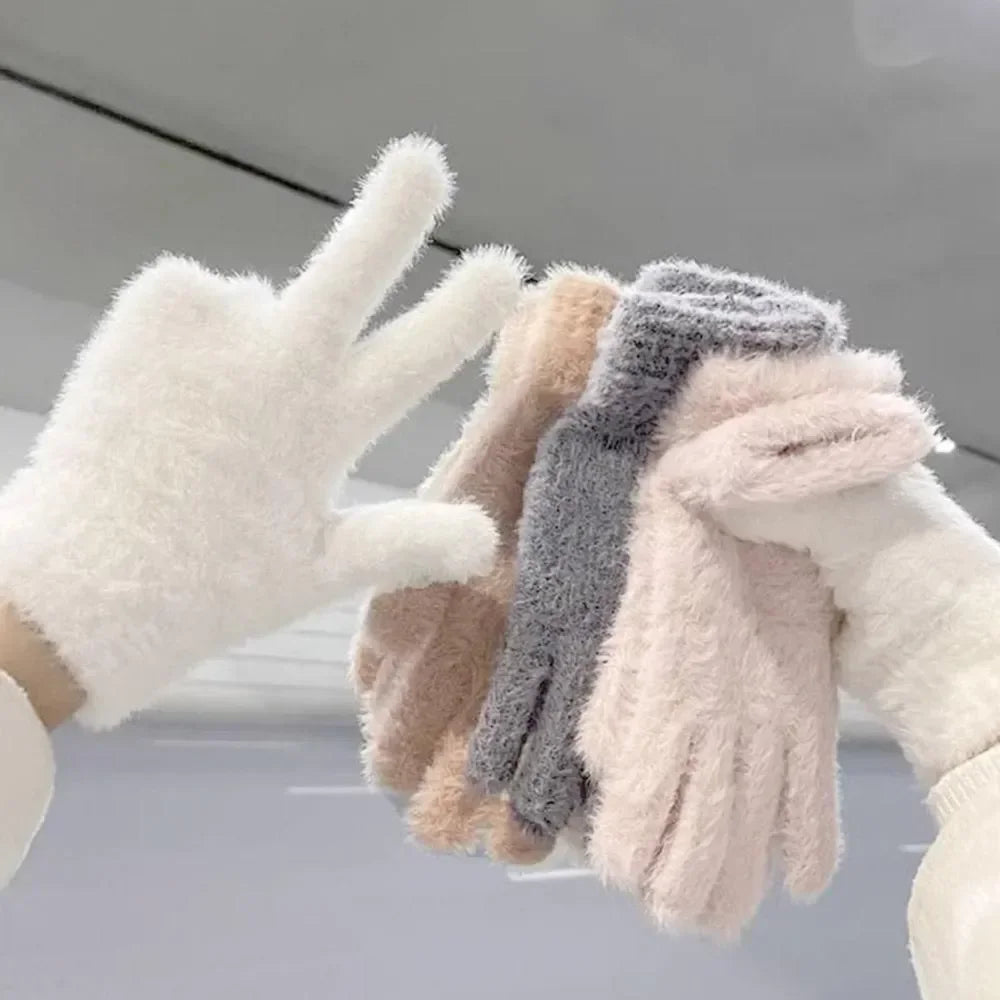 Women's Plush Faux Mink Winter Gloves – Unisex Outdoor Warmth
