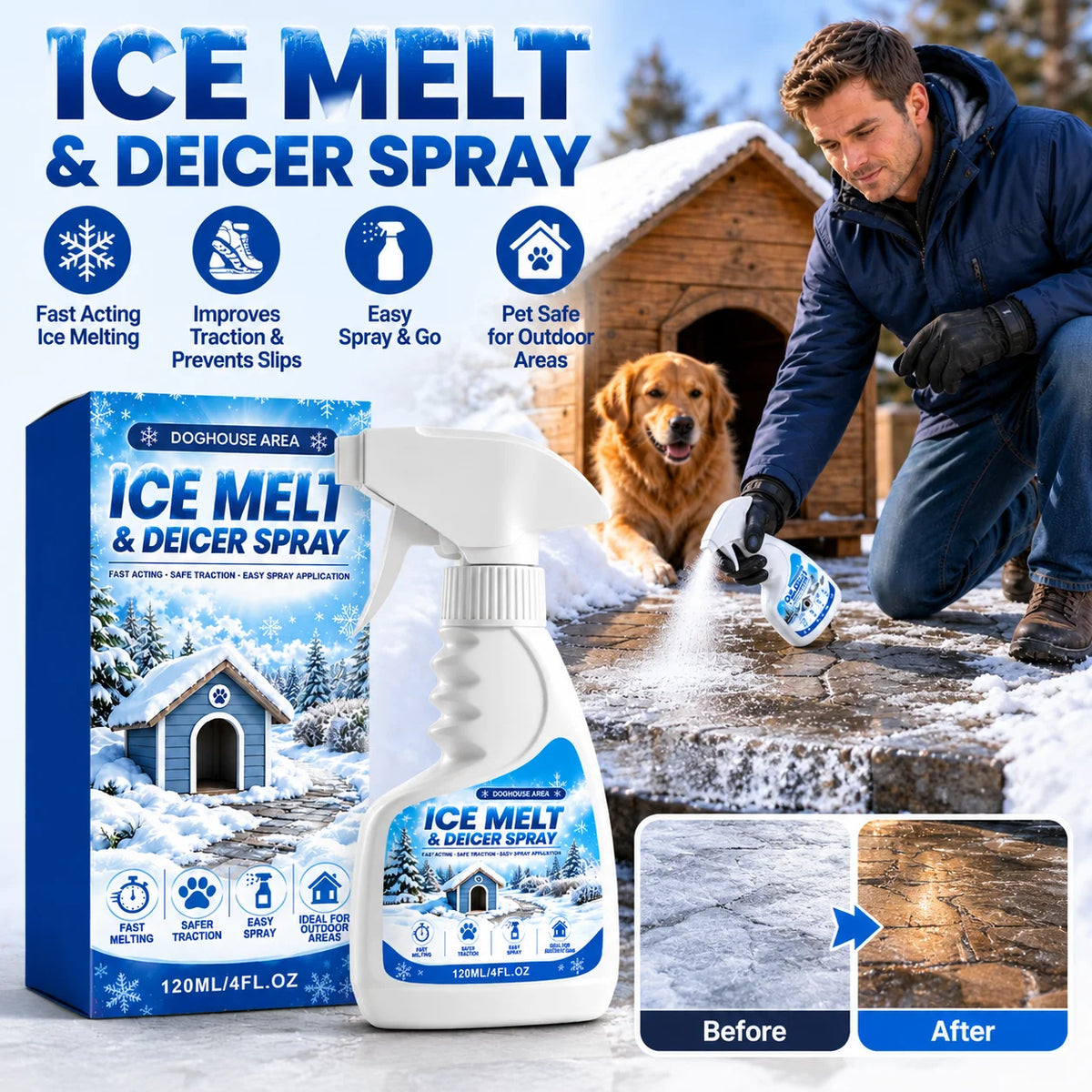 Pet-Safe De-Icer Spray – Fast Ice Melt & Defroster 120ml