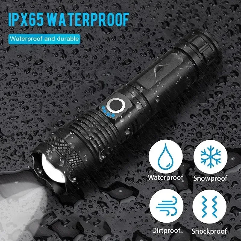 SAMMY XHP50 LED Flashlight 90000LM Zoomable USB Rechargeable Torch