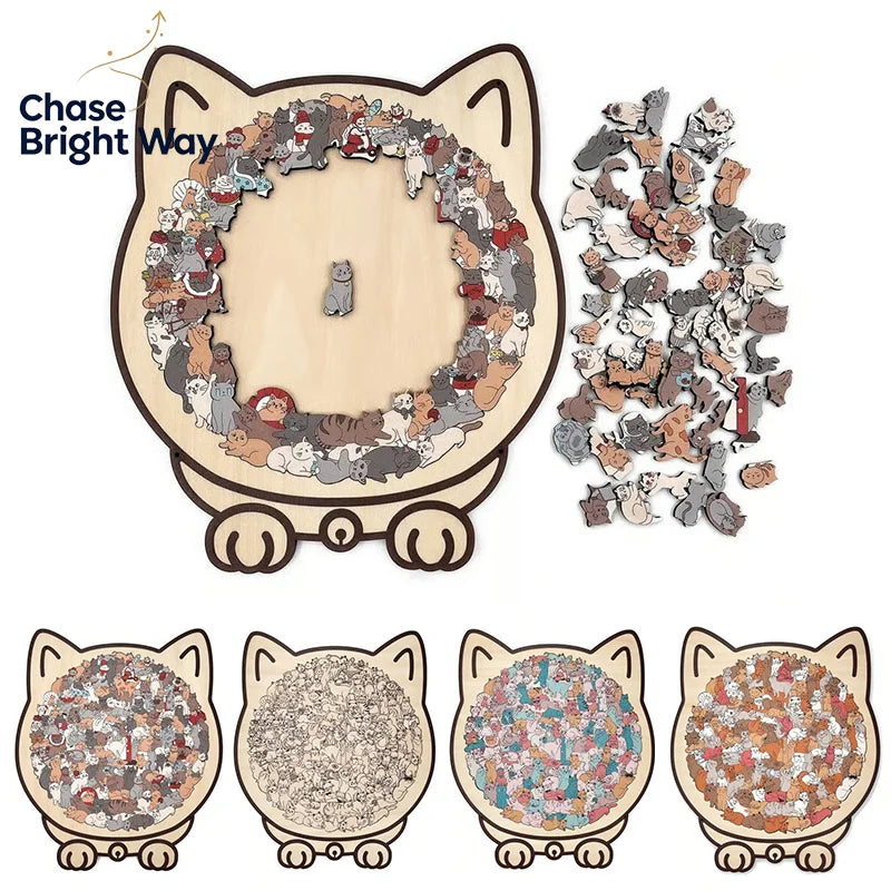 135-Piece Cat-Shaped Wooden Jigsaw Puzzle – Morandi Color