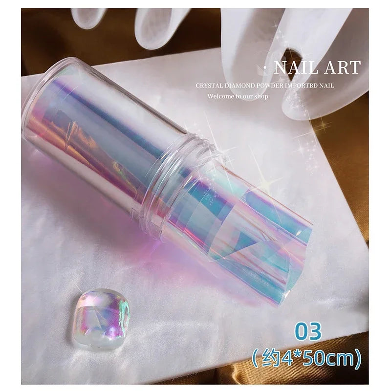 Aurora Ice Cube Cellophane Nail Foil Sticker – Laser Transfer Roll