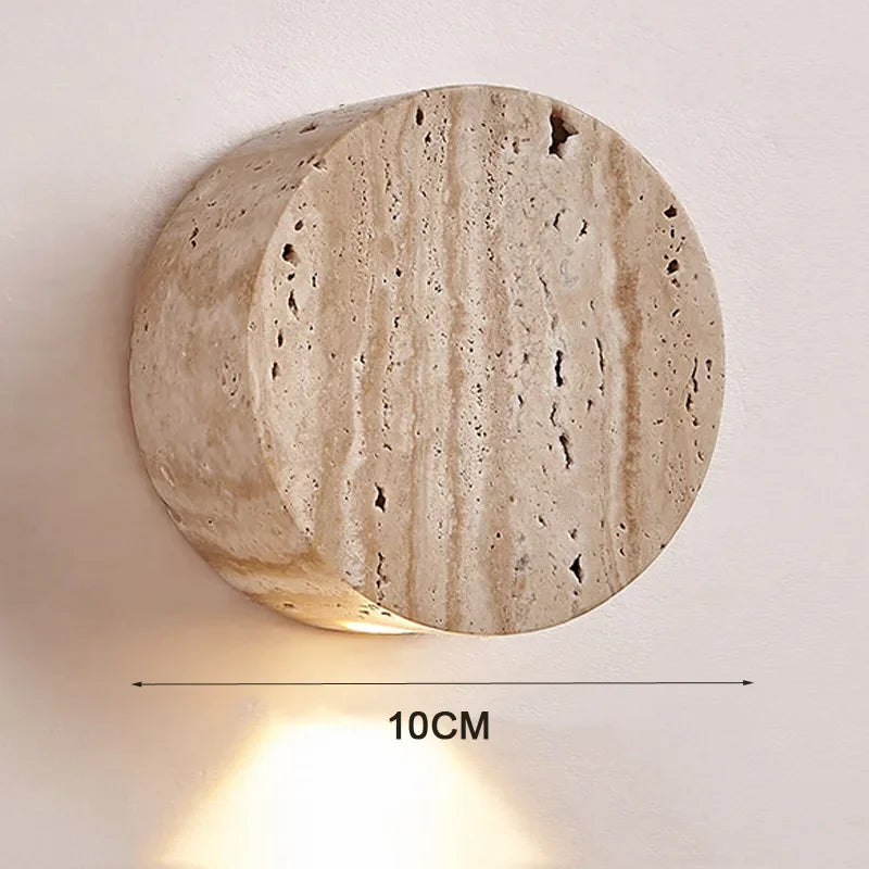 Wabi Sabi Yellow Travertine LED Wall Sconce | Natural Stone Lamp