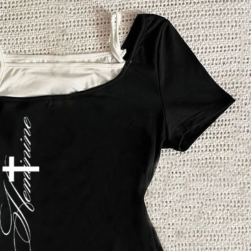 Y2K Harajuku Gothic Grunge Crop Top – Women's Slim Fit Tee