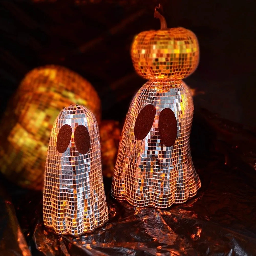Silver Mirror Ghost Disco Ball Ornament | Halloween Décor