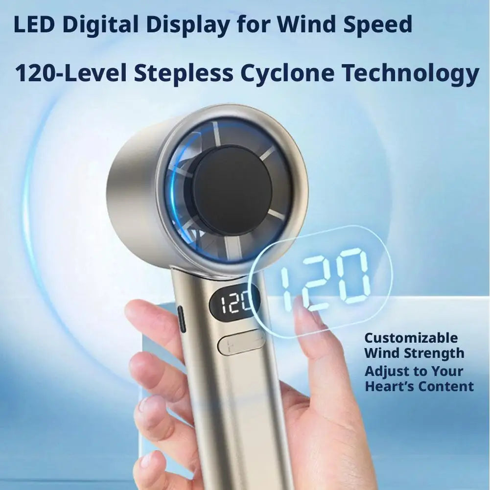 Portable USB Rechargeable Handheld Fan – 120 Speeds, LED Display