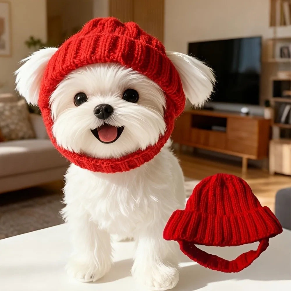 Ear-Exposed Pet Knitted Winter Hat – Small Dogs & Cats