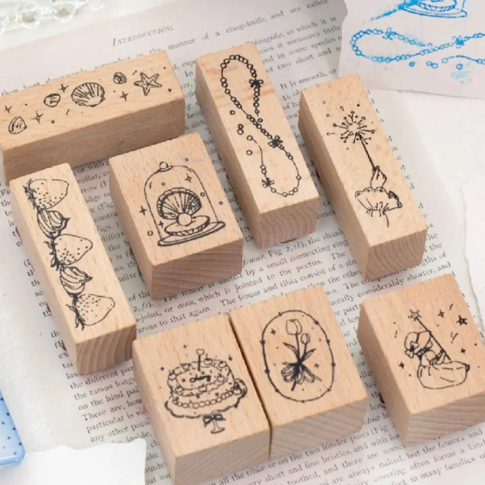 8-Piece Wood Rubber Stamp Set – Forest & Strawberry Journal