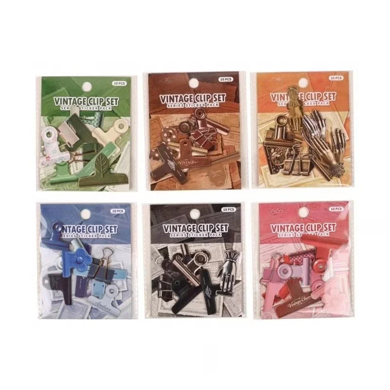 Vintage Clip Themed Stickers – 10Pcs Retro Journal Decals