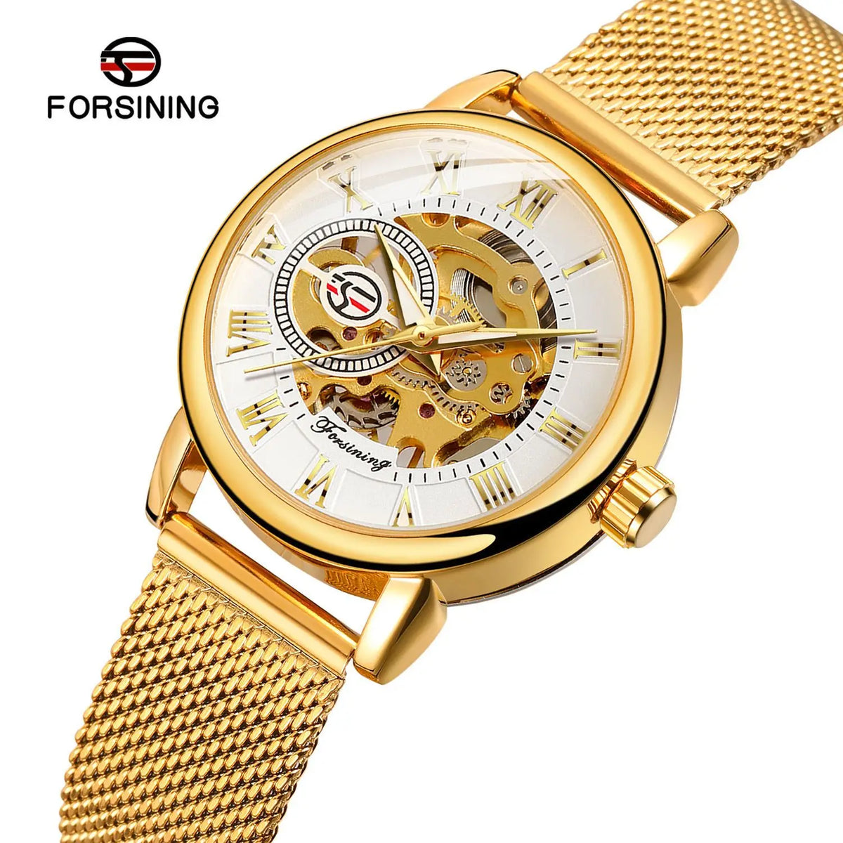 Women's Rose Gold Mechanical Watch – Mesh Band & Roman Dial