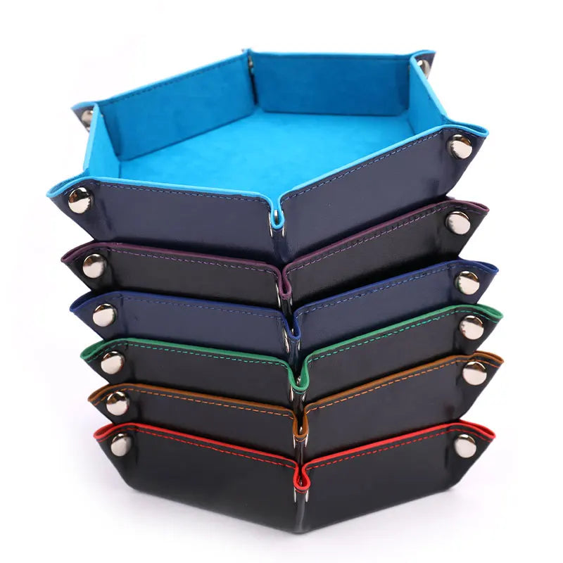 Foldable PU Leather Dice Tray – Hexagon Folding Game Tray