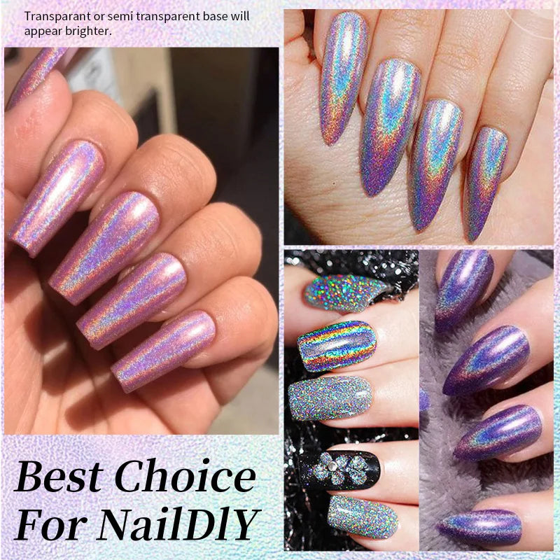 Laser Glitter Nail Polish – Holographic Rainbow 7ml 3-in-1