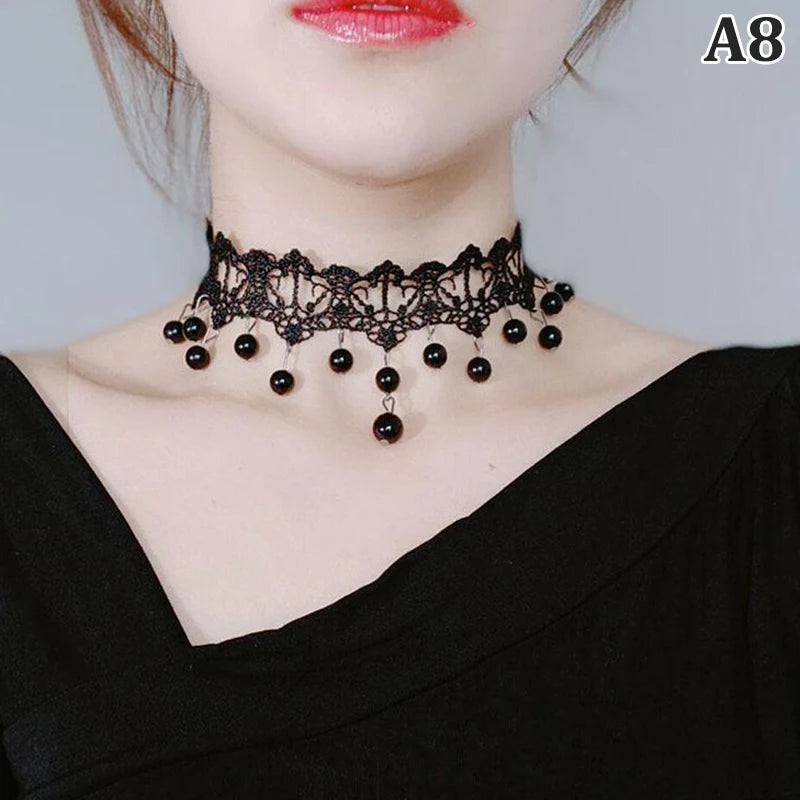Gothic Crystal Lace Choker Necklace | Neo-Victorian Women's Jewelry