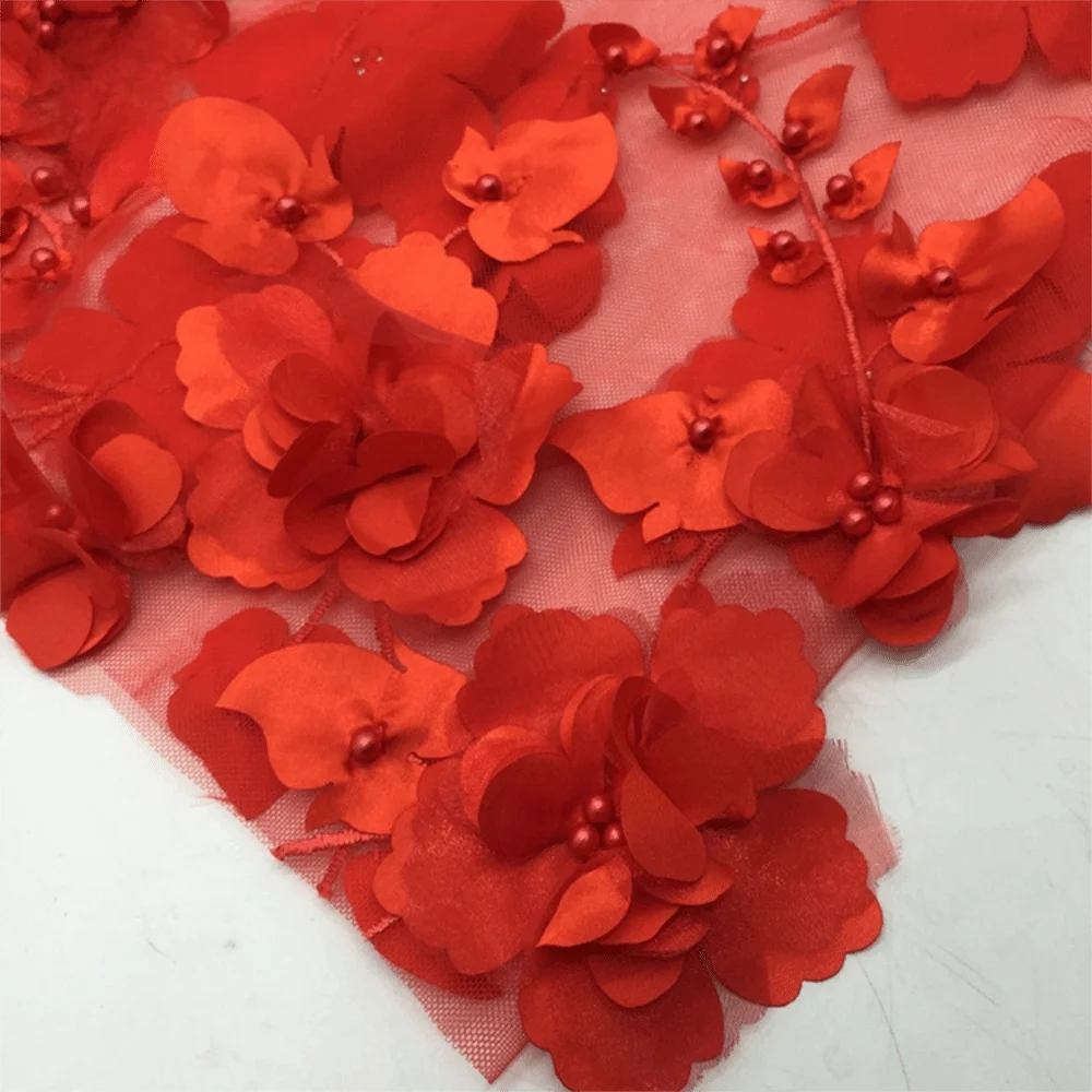 3D Flower Lace Fabric Bead Embroidery – 140cm x 1 Yard