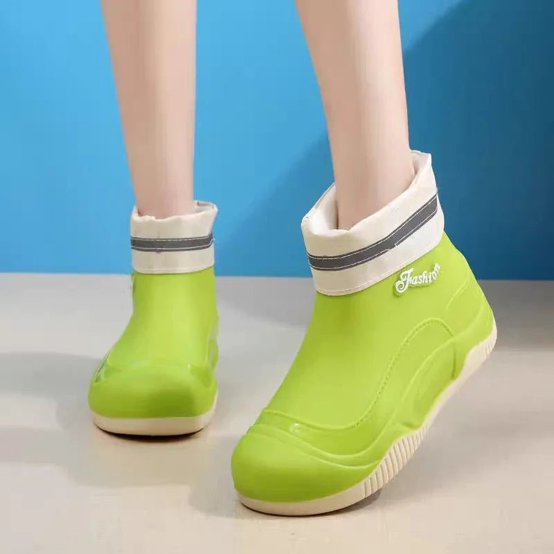 LEDP Women's Waterproof Non-Slip Ankle Rain Boots | Thick Sole