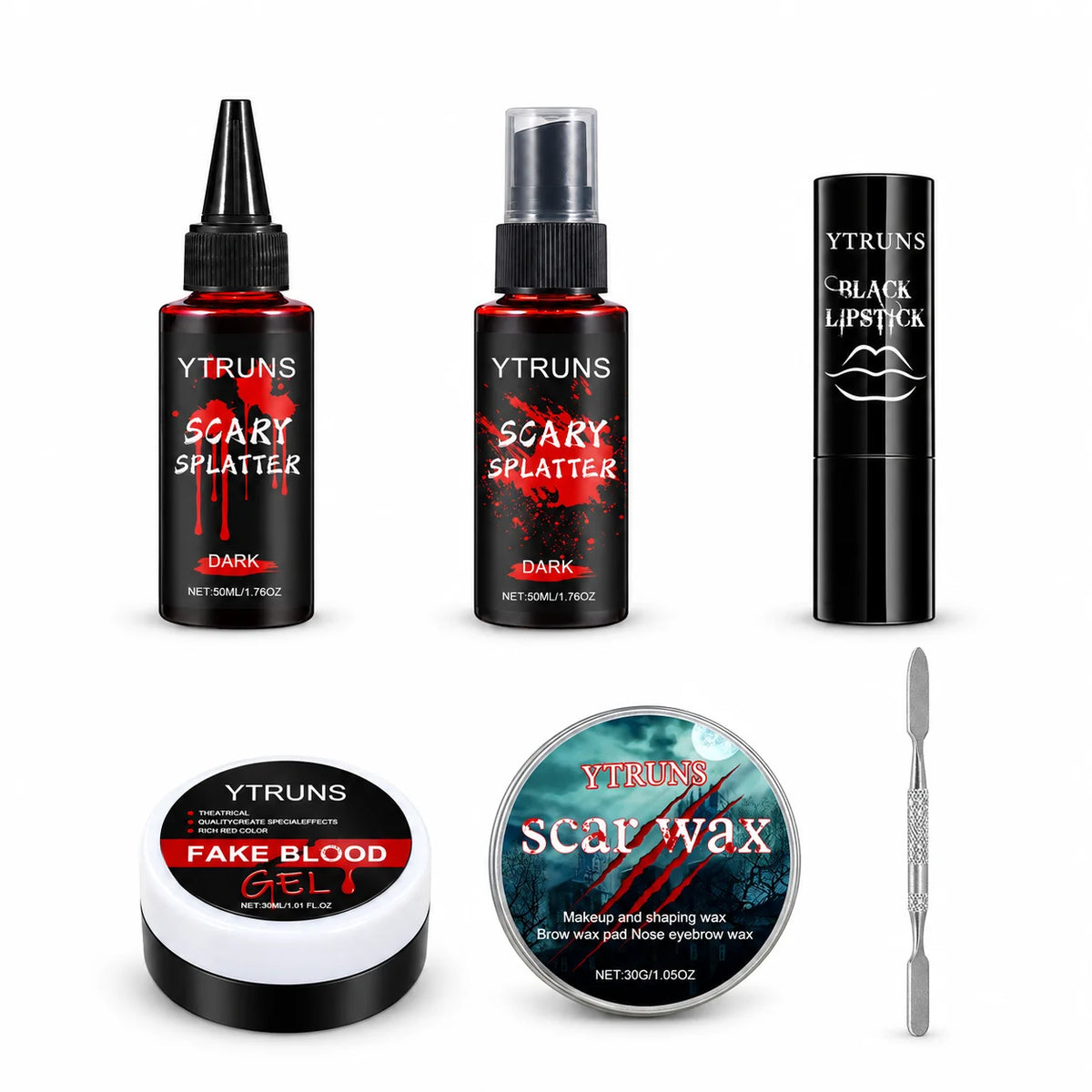 Halloween SFX Makeup Kit – Fake Blood, Scar Wax & Black Lipstick