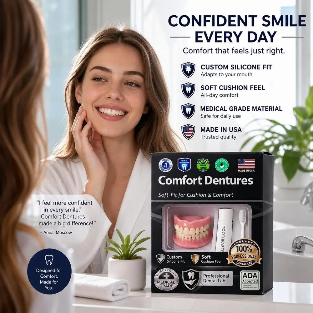 Silicone Denture Set – Upper & Lower False Teeth Kit + Brush