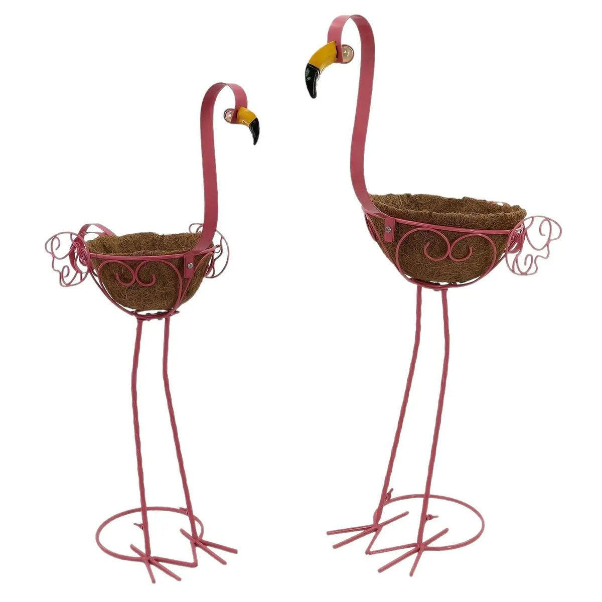 Flamingo Planter Stand Set of 2 – Iron Flower Pot Rack Garden