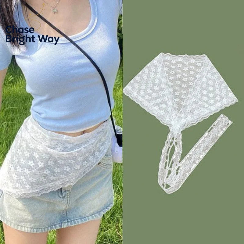 Triangle Lace Waist Scarf – Y2K Floral Embroidery Skirt Trim