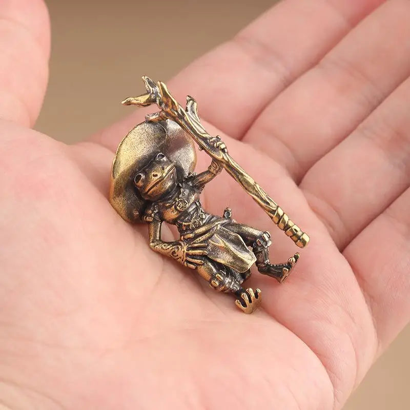 Vintage Brass Frog Wizard Statue | Desktop & Car Figurine