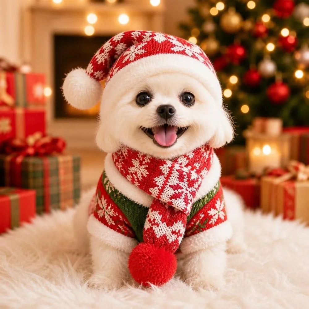 Christmas Dog Scarf Bandana – Festive Small Pet Neck Warmer
