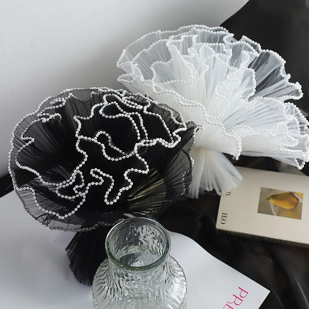 Pearl Lace Wave Mesh Flower Wrapping Roll – 28cm x 4 Yards