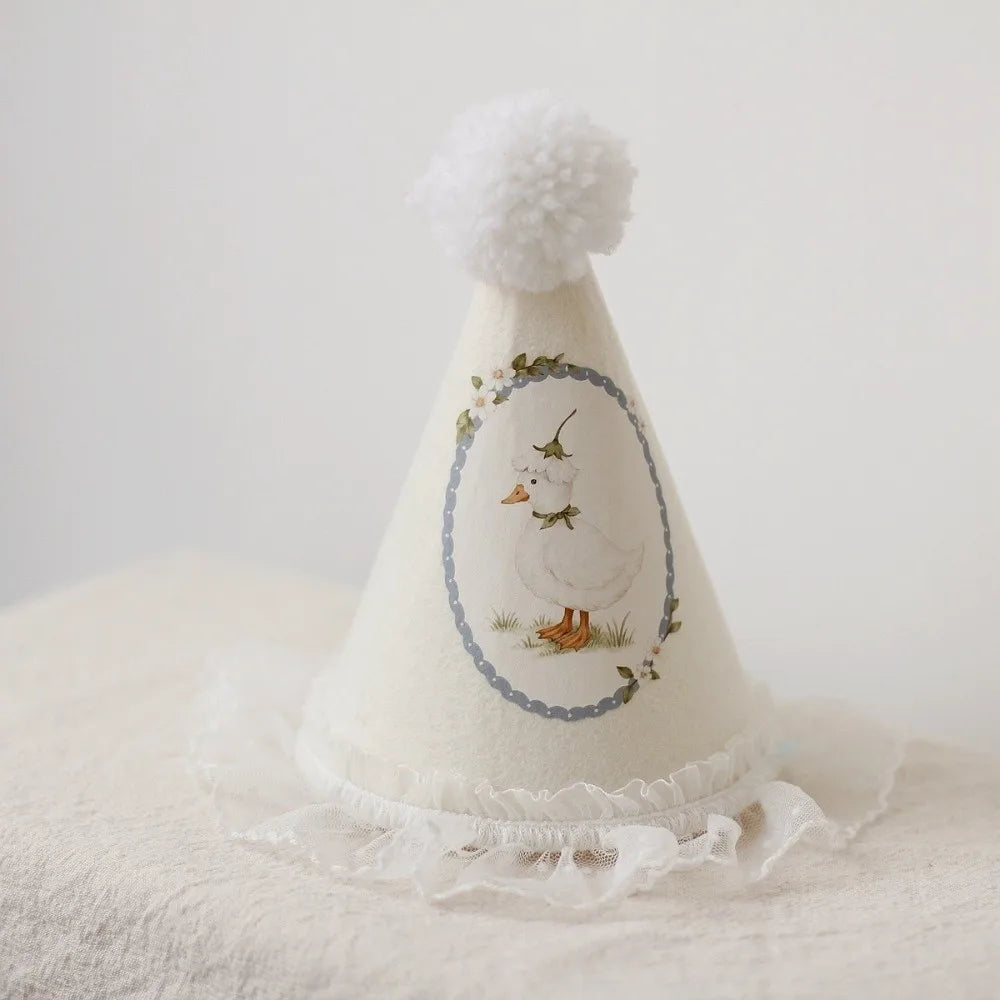 Princess Birthday Hat – Lace Wool Pom-Pom Cap for Girls