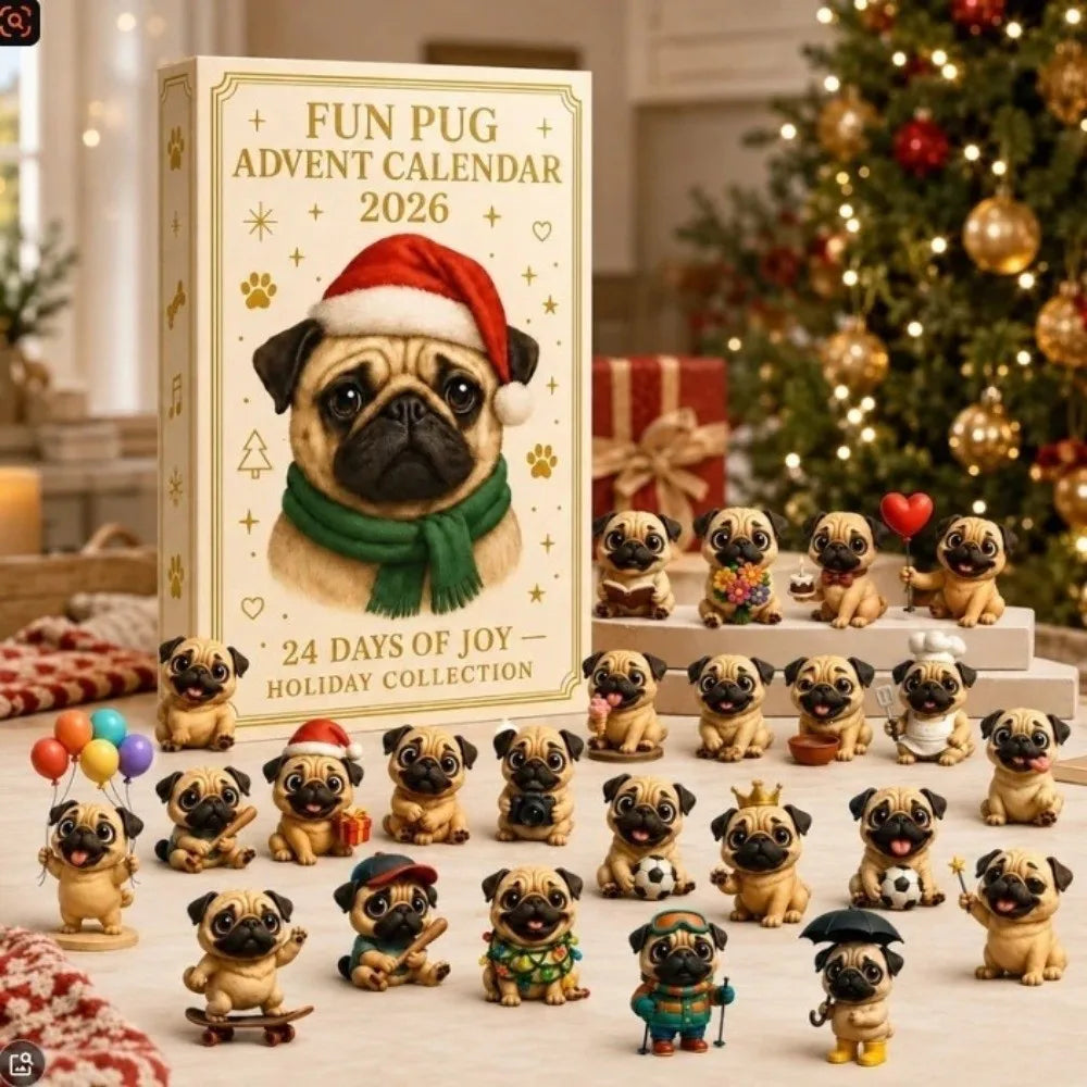 24-Piece Pug Advent Calendar – Acrylic Christmas Ornaments