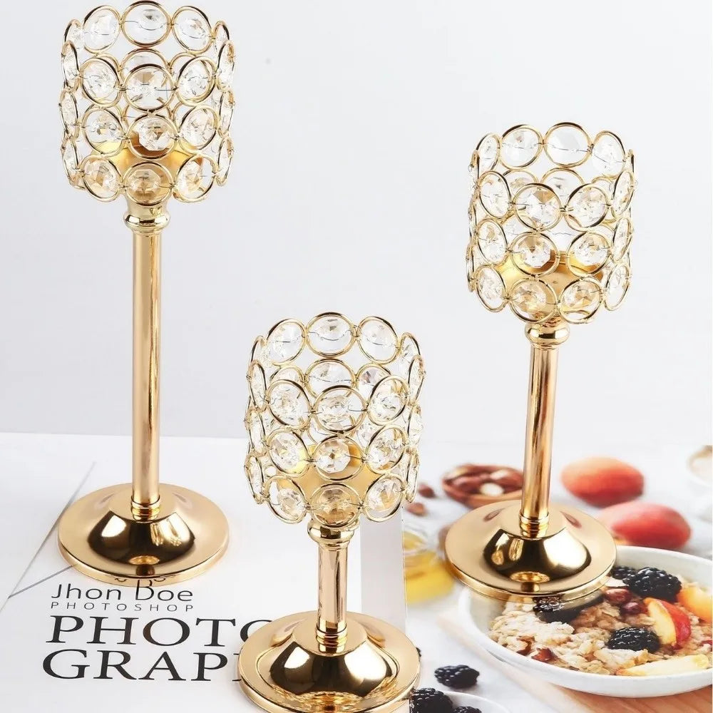 Retro Golden Crystal Metal Candlestick Holder | European Style