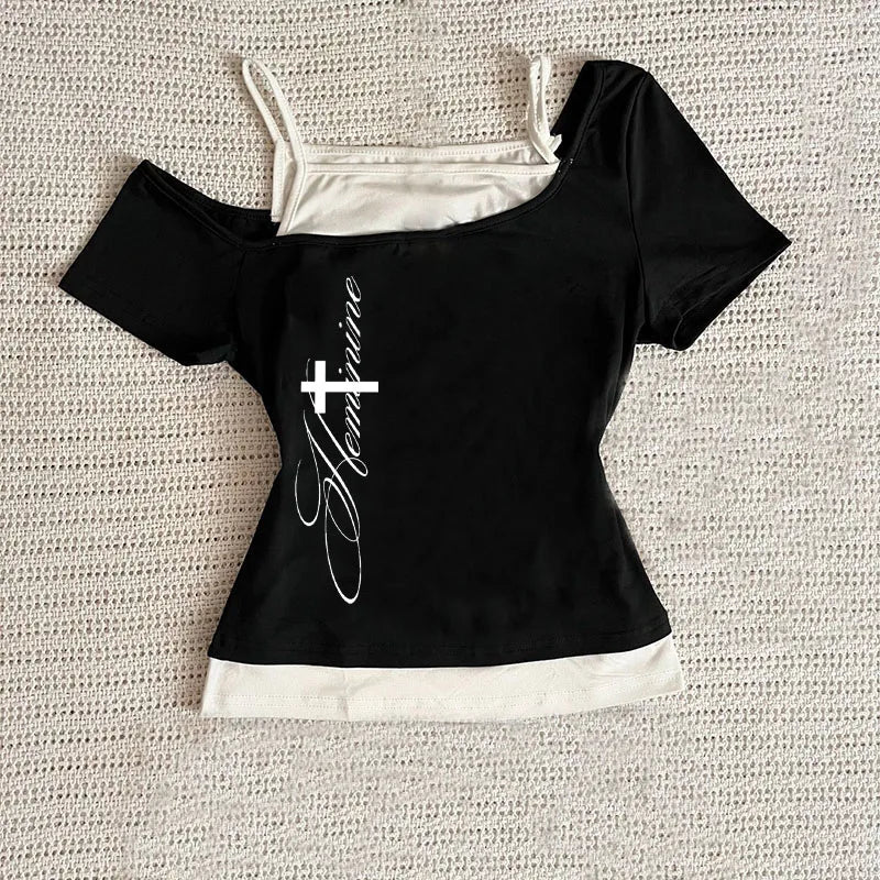 Y2K Harajuku Gothic Grunge Crop Top – Women's Slim Fit Tee