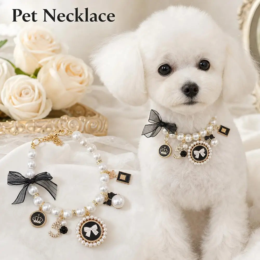 Pet Pearl Collar Bow Pendant – Princess Necklace Cats & Dogs