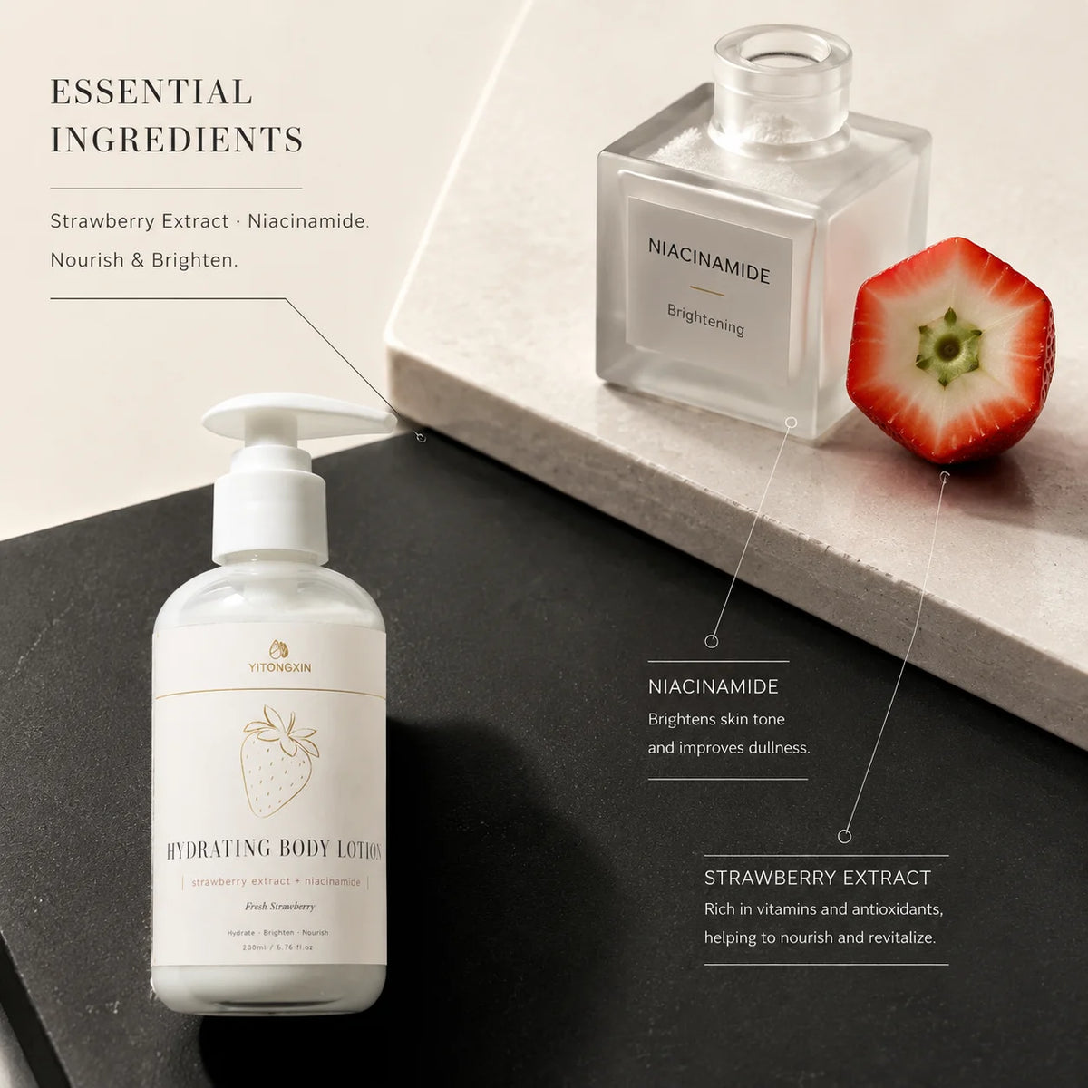 Strawberry Niacinamide Body Lotion – Brightening Moisturizer 200ml