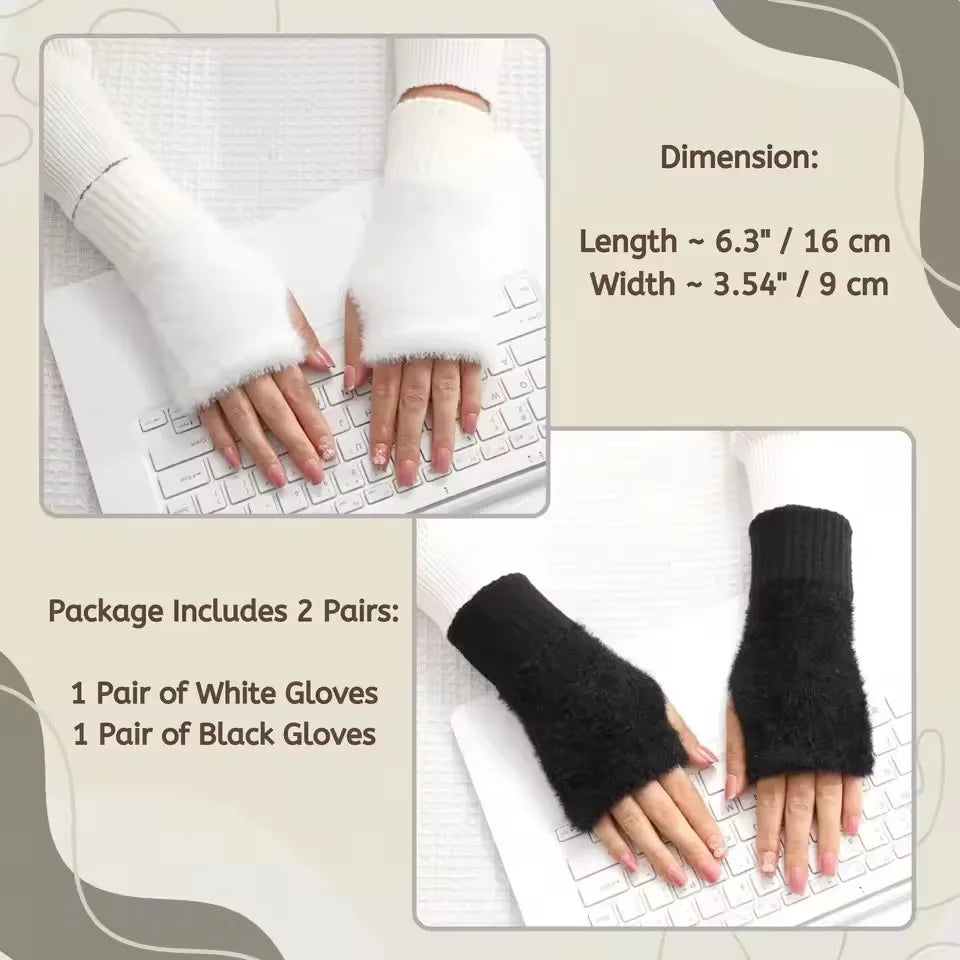 Women's Plush Fingerless Gloves – Warm Mink Fleece Mittens