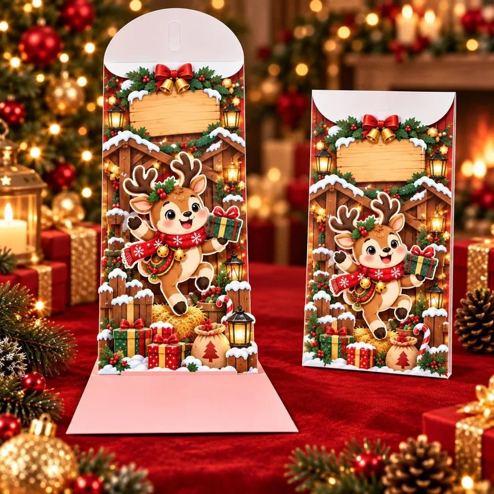 Pop-Up 3D Christmas Money Card – Santa & Snowman Gift Holder