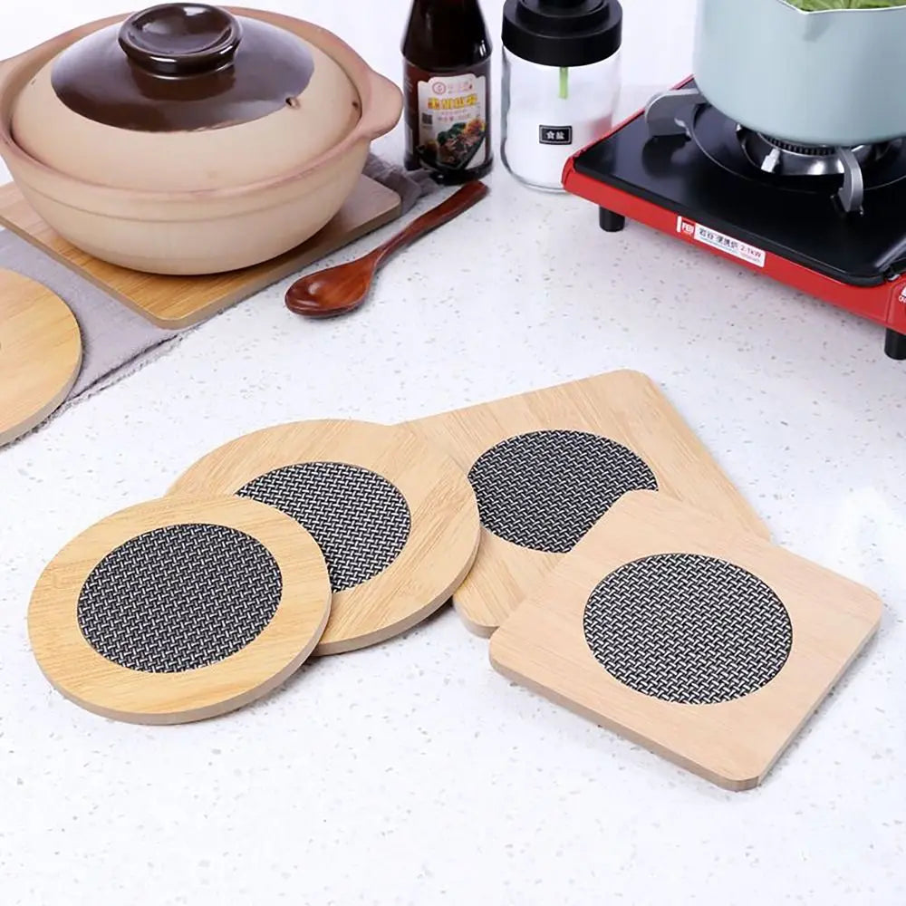Wooden Heat Pad Anti-Slip Coaster – Round & Square Pot Holder