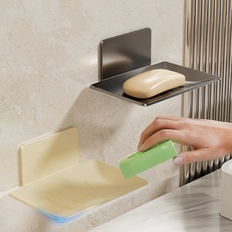 Wall-Mounted Carbon Steel Soap Tray with Drainage – Black