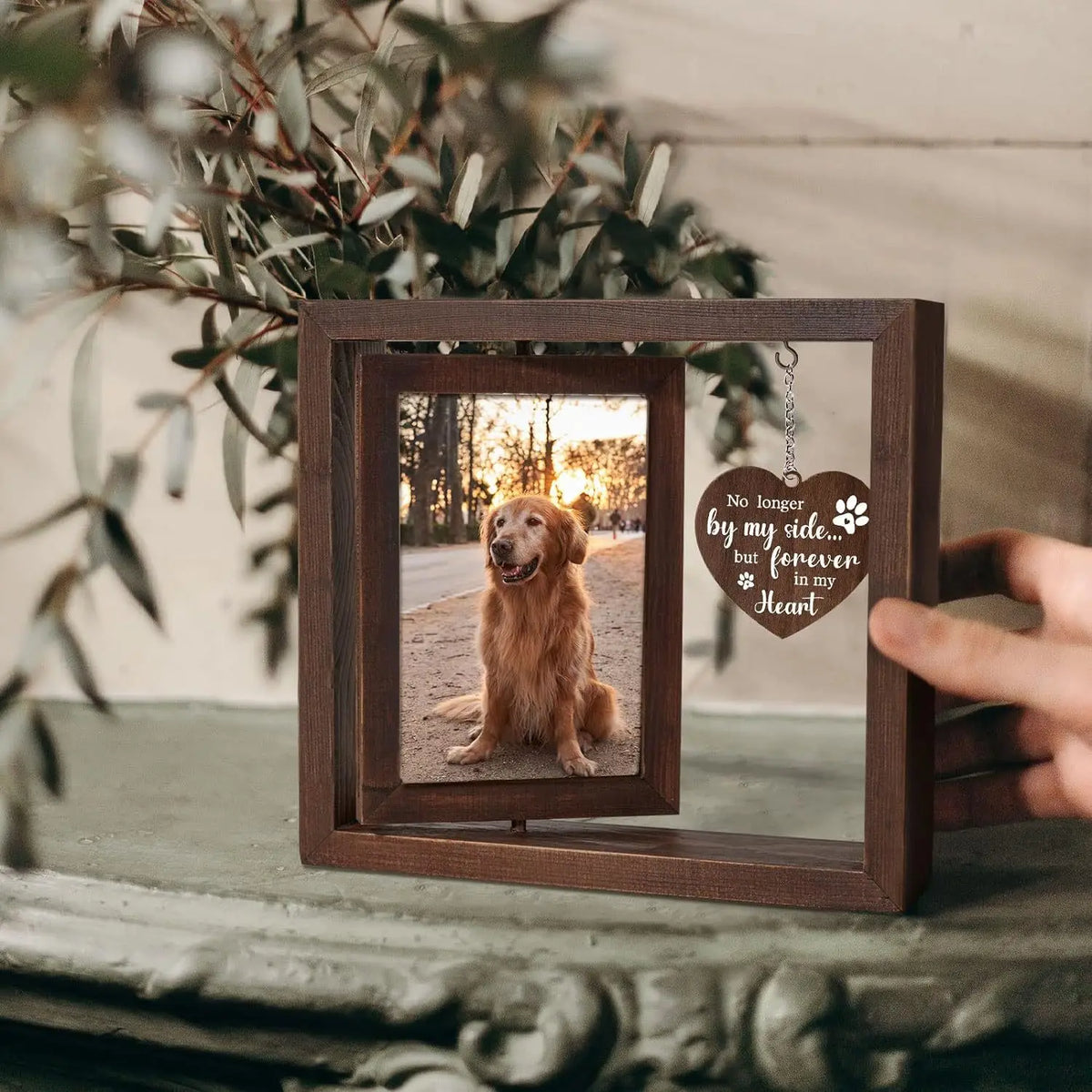 Rotatable 4x6 Wooden Pet Memorial Photo Frame | Customizable